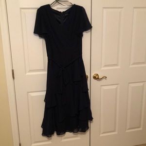Tahari Navy Tea Length Cocktail Dress